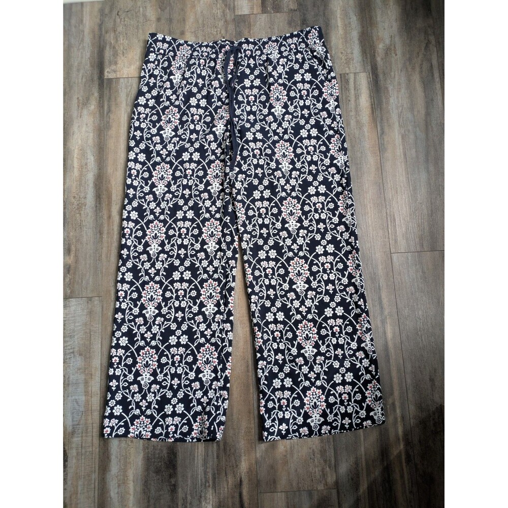 Loft Jasmine Floral Palazzo Pants Women's Large Pull On Black Beachy 29.5"